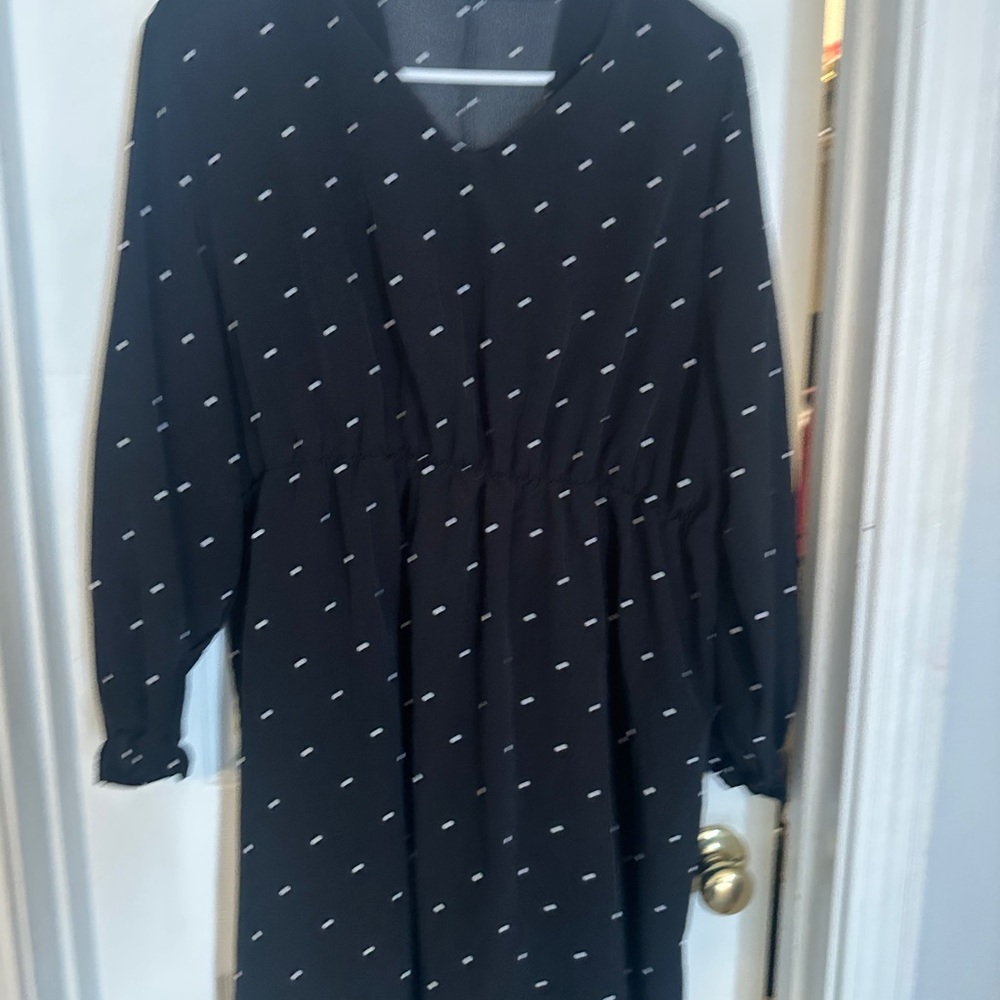 Black Polka Dot Dress Long Sleeve Midi